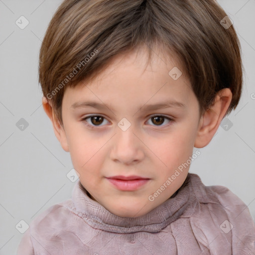 Neutral white child female with short  brown hair and brown eyes