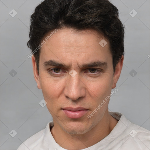 Neutral white adult male with short  brown hair and brown eyes