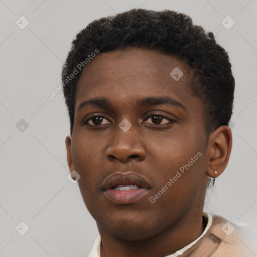 Neutral black young-adult male with short  brown hair and brown eyes