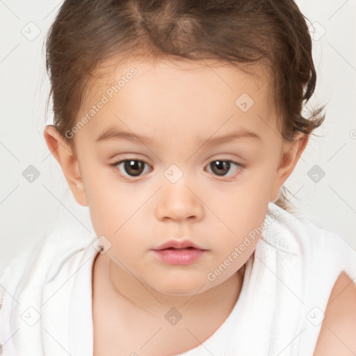 Neutral white child female with short  brown hair and brown eyes