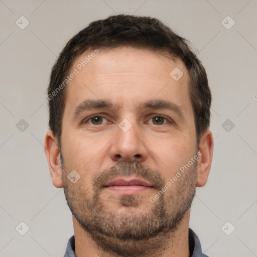 Neutral white adult male with short  brown hair and brown eyes