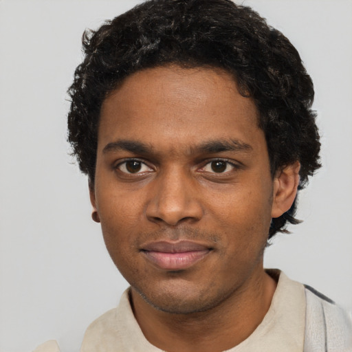 Neutral black young-adult male with short  brown hair and brown eyes