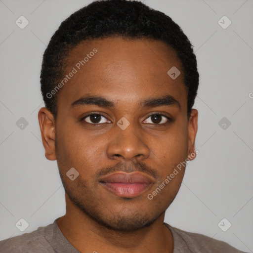 Neutral black young-adult male with short  brown hair and brown eyes