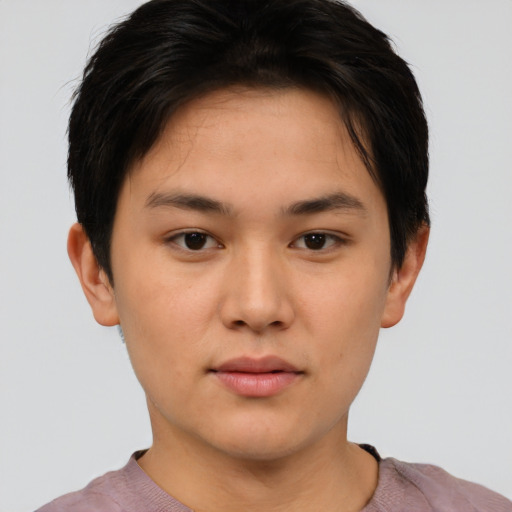 Neutral white young-adult female with short  brown hair and brown eyes