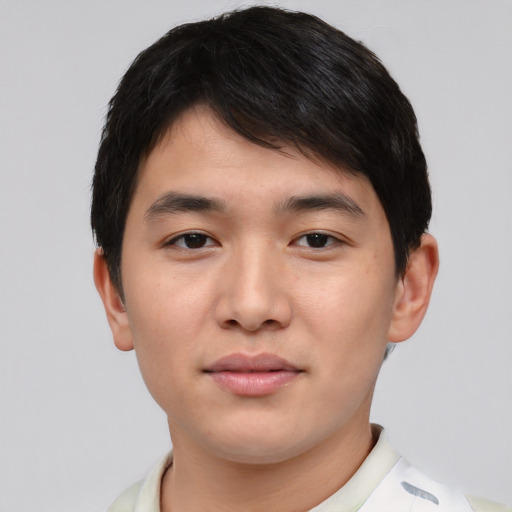 Neutral asian young-adult male with short  brown hair and brown eyes