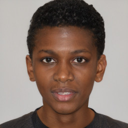 Neutral black young-adult male with short  brown hair and brown eyes