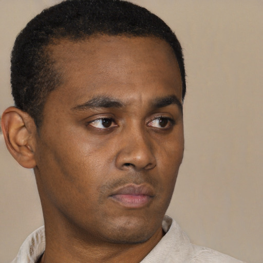 Neutral black young-adult male with short  brown hair and brown eyes