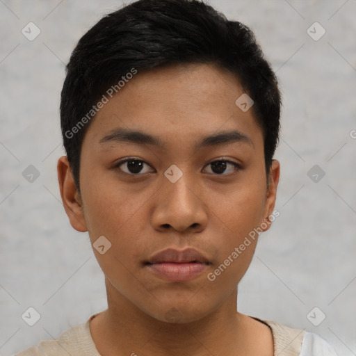 Neutral asian young-adult male with short  black hair and brown eyes
