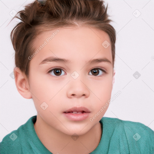 Neutral white child female with short  brown hair and brown eyes