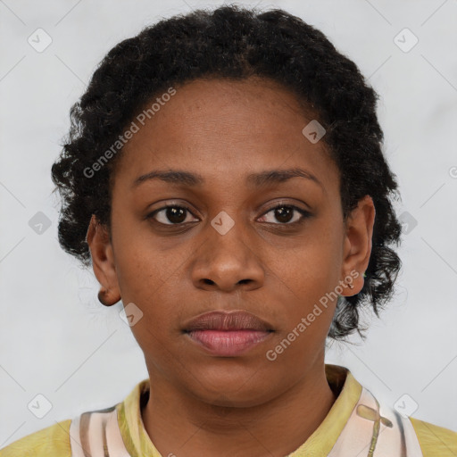 Neutral black young-adult female with short  brown hair and brown eyes