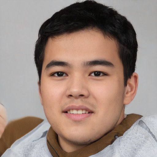 Neutral asian young-adult male with short  black hair and brown eyes