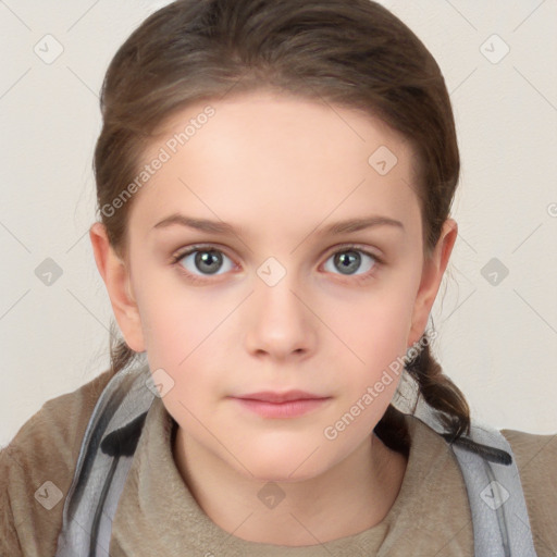 Neutral white child female with short  brown hair and brown eyes