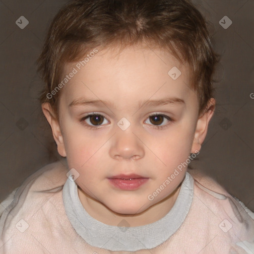 Neutral white child female with short  brown hair and brown eyes