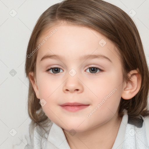 Neutral white child female with medium  brown hair and brown eyes