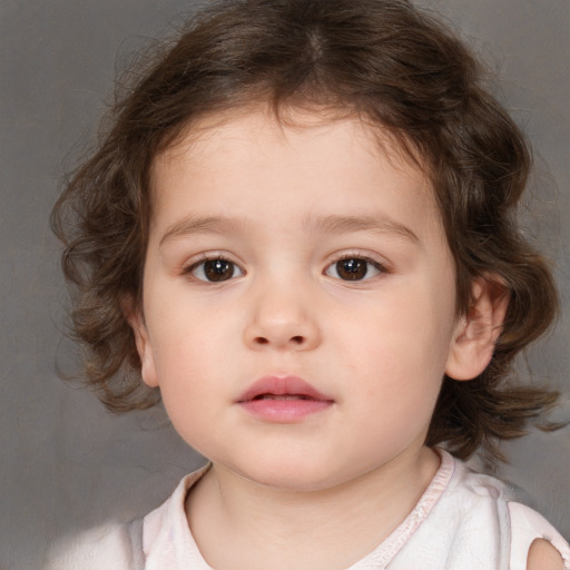 Neutral white child female with medium  brown hair and brown eyes