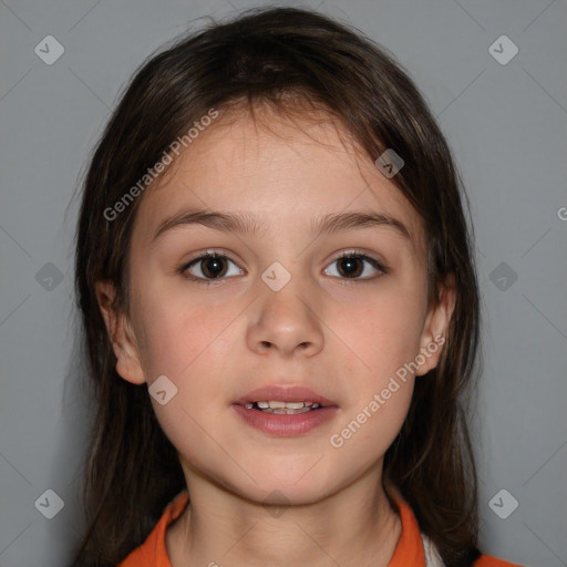 Neutral white child female with medium  brown hair and brown eyes