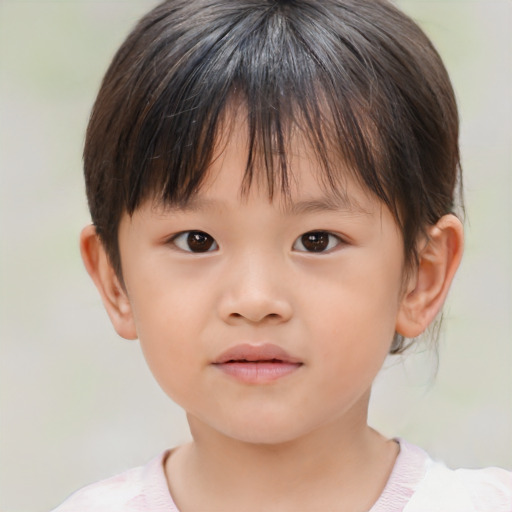 Neutral asian child female with medium  brown hair and brown eyes