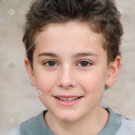 Joyful white child male with short  brown hair and brown eyes