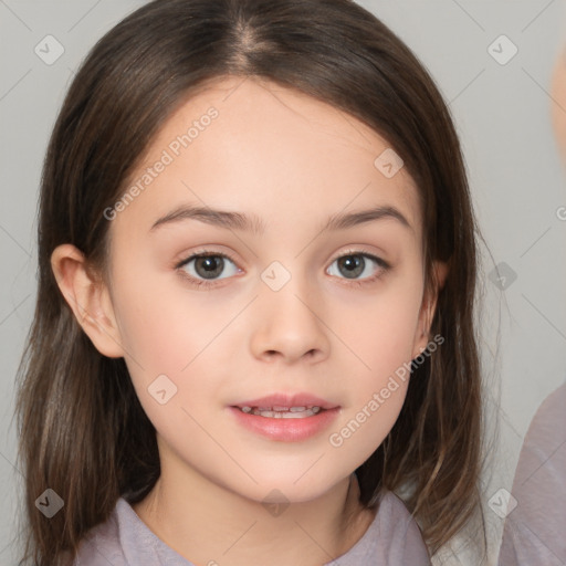 Neutral white child female with medium  brown hair and brown eyes