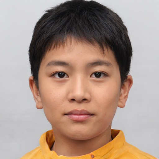 Neutral asian child male with short  brown hair and brown eyes
