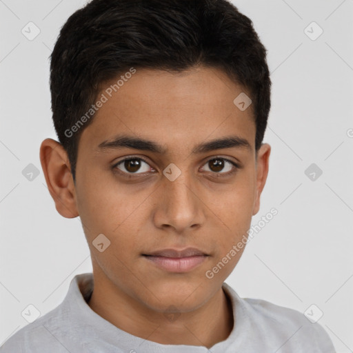 Neutral latino young-adult male with short  brown hair and brown eyes