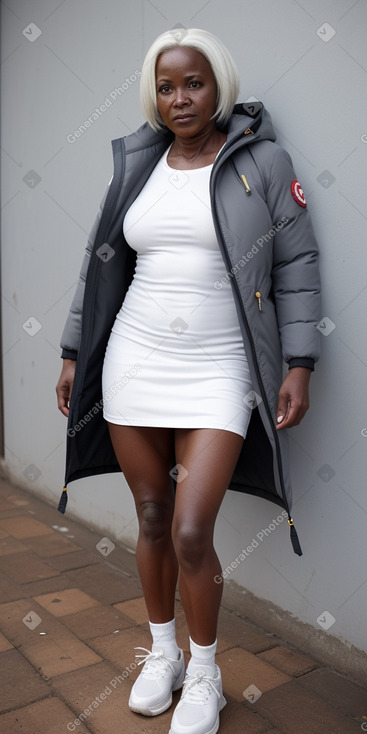 Ugandan middle-aged female with  white hair