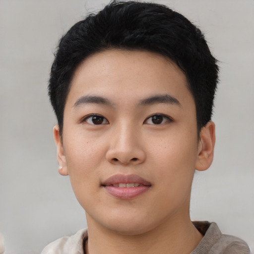 Neutral asian young-adult male with short  black hair and brown eyes