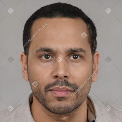 Neutral latino young-adult male with short  brown hair and brown eyes