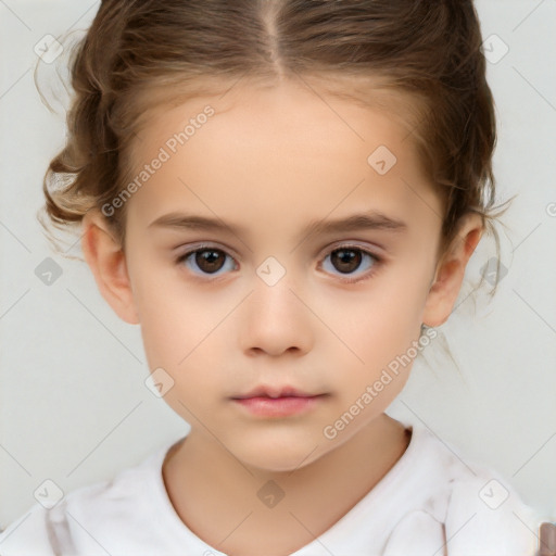 Neutral white child female with short  brown hair and brown eyes