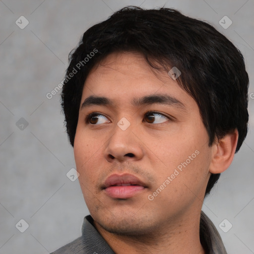 Neutral asian young-adult male with short  black hair and brown eyes