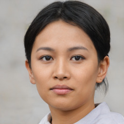 Neutral asian young-adult female with short  black hair and brown eyes