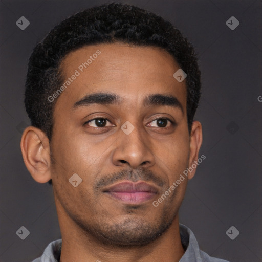 Neutral latino young-adult male with short  brown hair and brown eyes