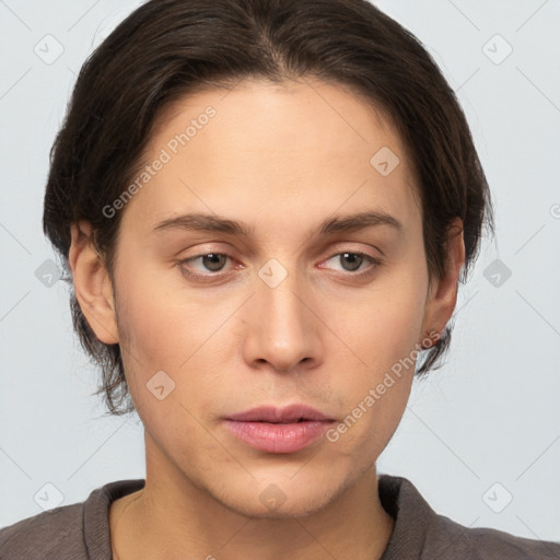 Neutral white young-adult male with medium  brown hair and brown eyes