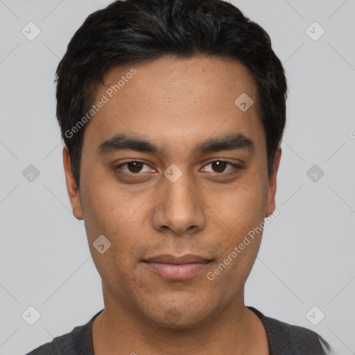 Neutral asian young-adult male with short  black hair and brown eyes