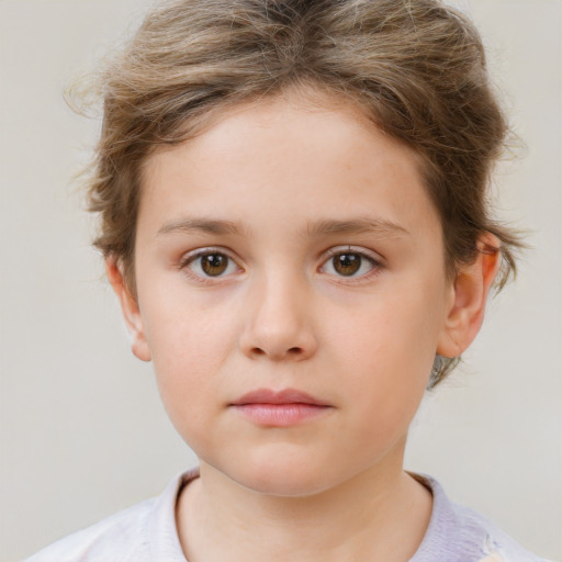 Neutral white child female with short  brown hair and brown eyes