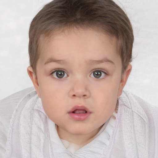 Neutral white child female with short  brown hair and brown eyes