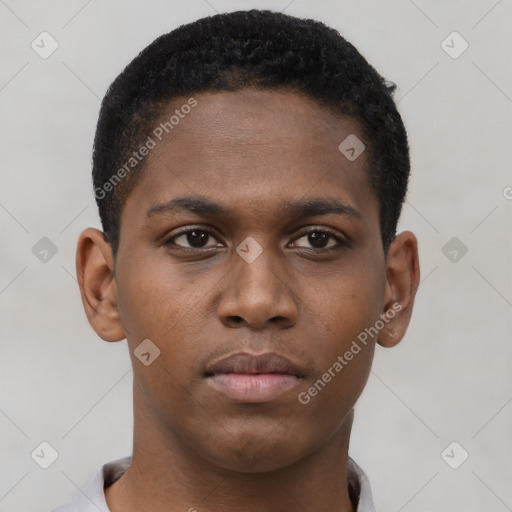 Neutral black young-adult male with short  brown hair and brown eyes