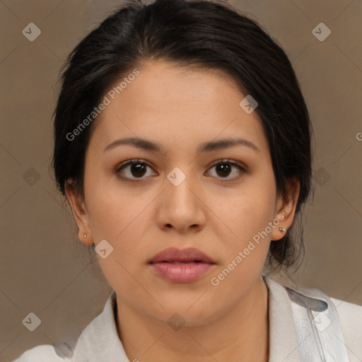 Neutral asian young-adult female with medium  brown hair and brown eyes