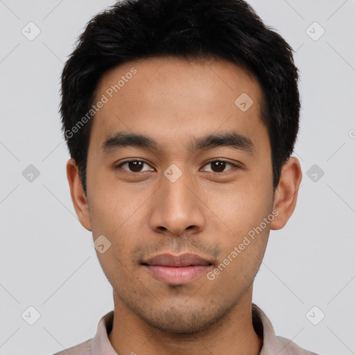 Neutral asian young-adult male with short  black hair and brown eyes