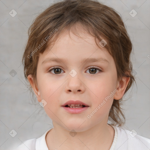 Neutral white child female with medium  brown hair and brown eyes