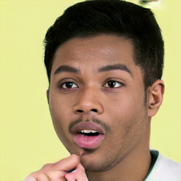 Neutral white young-adult male with short  black hair and brown eyes