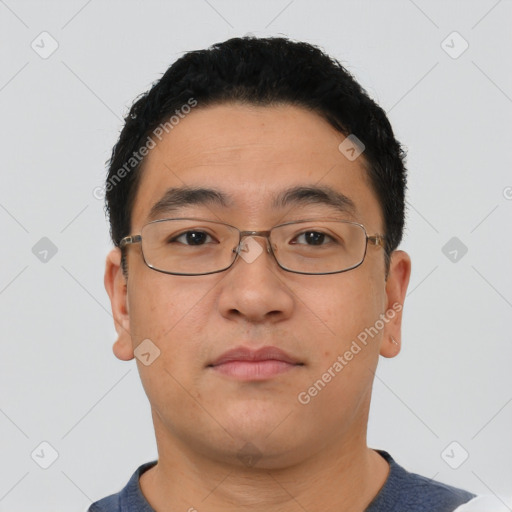 Neutral asian young-adult male with short  brown hair and brown eyes