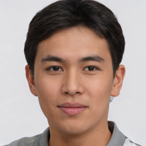 Neutral asian young-adult male with short  brown hair and brown eyes
