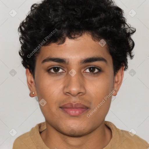 Neutral latino young-adult male with short  brown hair and brown eyes