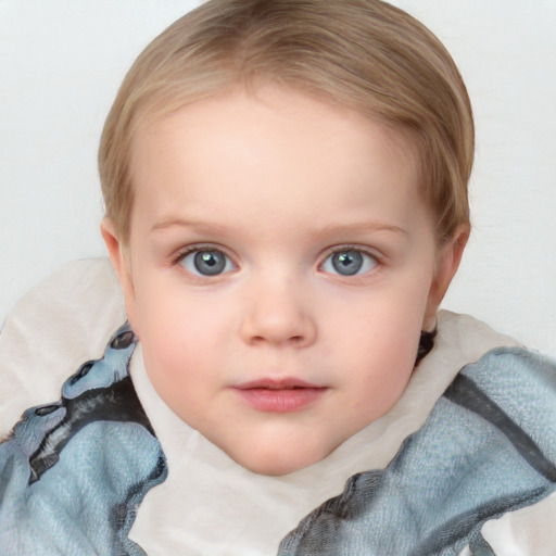 Neutral white child female with medium  brown hair and blue eyes