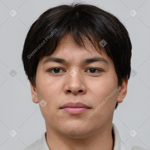 Neutral asian young-adult male with short  brown hair and brown eyes