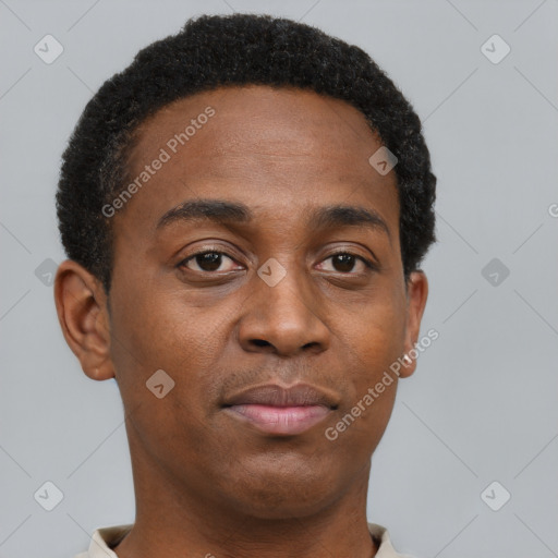 Neutral black young-adult male with short  brown hair and brown eyes