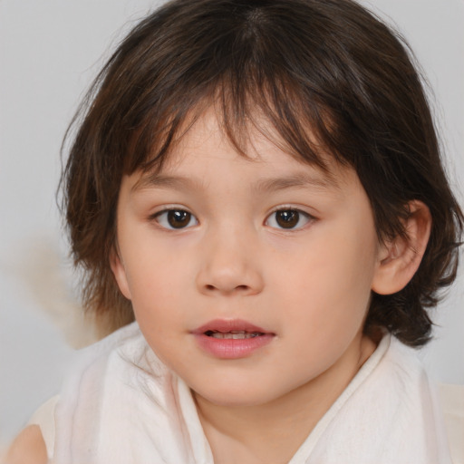 Neutral white child female with medium  brown hair and brown eyes