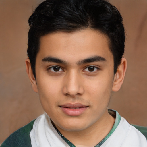 Neutral latino young-adult male with short  brown hair and brown eyes