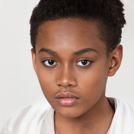 Neutral black child female with short  brown hair and brown eyes